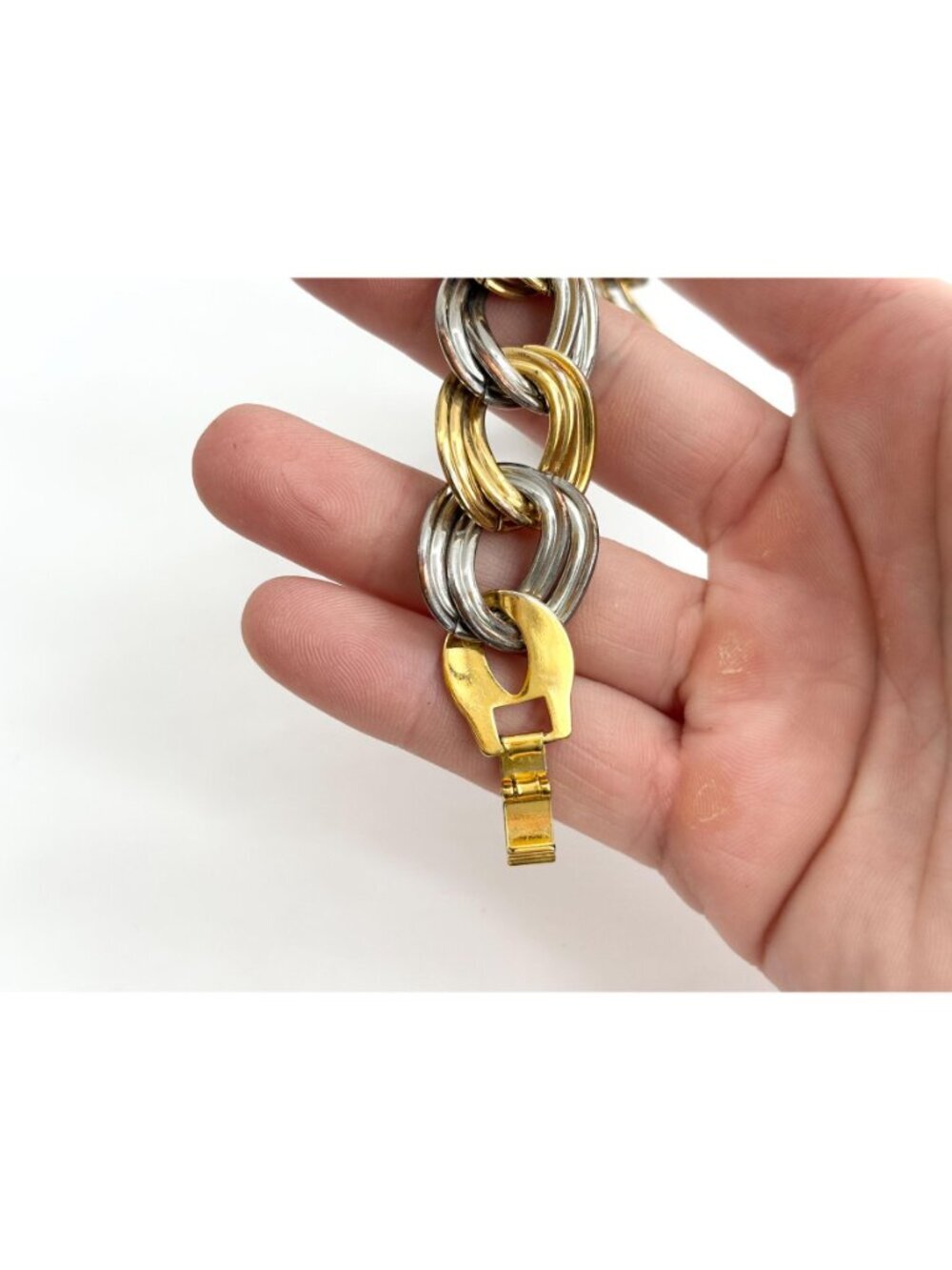 Dual Gold & Silver Double Strung Chunky Vintage 80's Style Bracelet - Picture 9 of 16